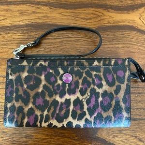 Coach purple leopard wallet